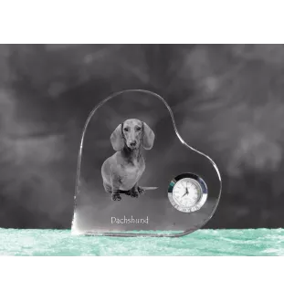 Dachshund Rauhhaar, Dackel, Teckel - Kristalluhr mit einem Hundebild, Herzregal-Uhr, personalisierte Standuhr der Marke Art-Dog