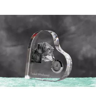 Teckel à poil dur, Chien-saucisse I - horloge en cristal avec une photo de chien, horloge de table en forme de cœur, horloge debout personnalisée de la marque Art-Dog