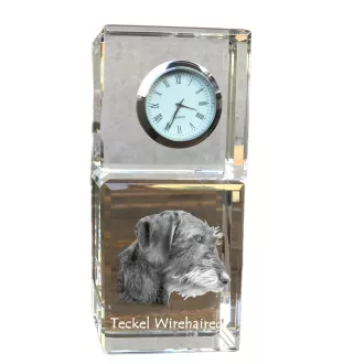 Dachshund Wire-haired, Wiener dog, Badger dog I - crystal clock with a photo, a photo of a dog in crystal, personalized desk clock by Art-Dog brand