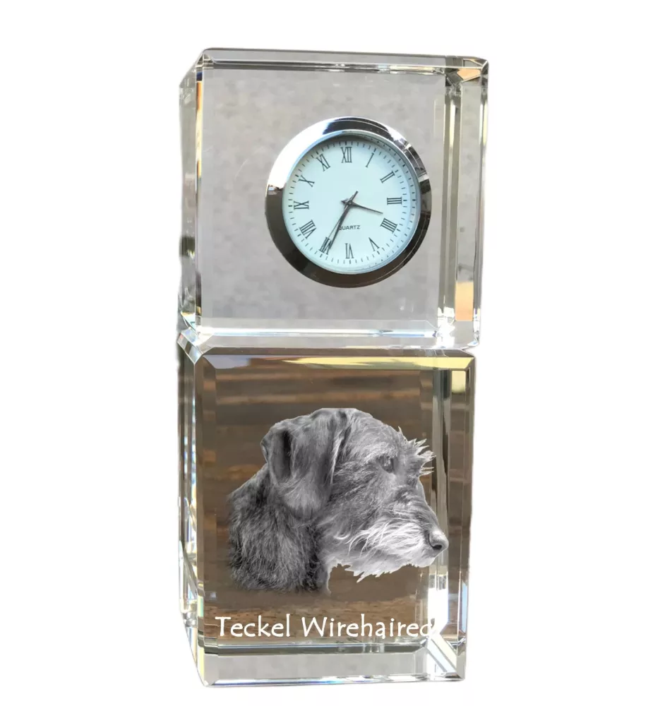 Teckel à poil dur, Chien-saucisse I - montre en cristal avec photo, photo de chien dans un cristal, horloge de bureau personnalisée de la marque Art-Dog