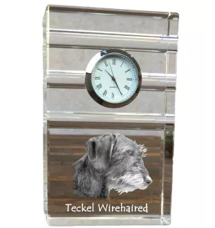 Teckel à poil dur, Chien-saucisse I - une horloge en verre avec une photo, une photo de chien dans un cristal, une horloge de bureau personnalisée de la marque Art-Dog
