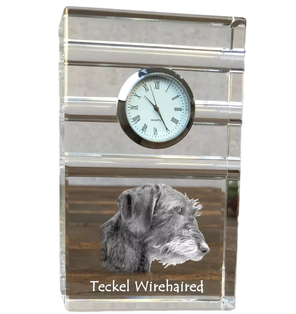 Teckel à poil dur, Chien-saucisse I - une horloge en verre avec une photo, une photo de chien dans un cristal, une horloge de bureau personnalisée de la marque Art-Dog