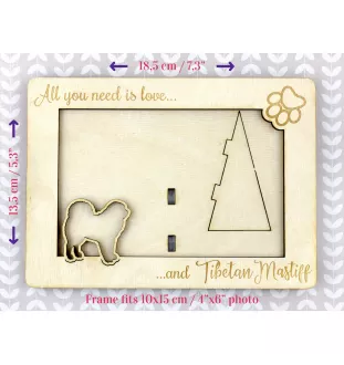 Tibetan Mastiff, Do khyi - Photo frame, engraved wooden frame, a lovely gadget for the dog lover by Art-Dog