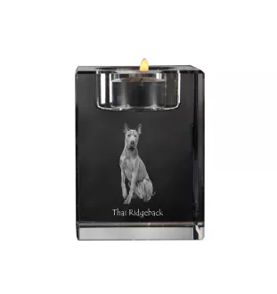 Thai Ridgeback - Candle holder with dog photo, crystal tealight holder, personalised gift by Art-Dog brand