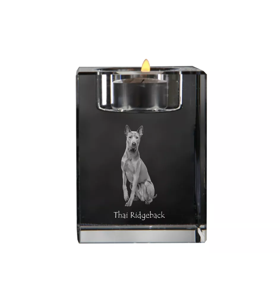 Thai Ridgeback, Chien thaïlandais à crête dorsale - Bougeoir avec photo de chien, porte bougie en cristal, cadeau personnalisé par la marque Art-Dog