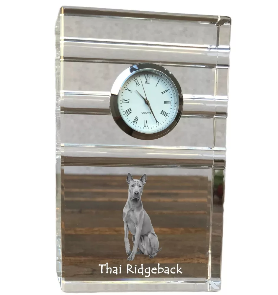 Thai Ridgeback - glass clock with a photo, photo of a dog in crystal, personalized standing office clock by Art-Dog brand