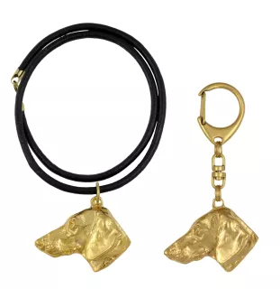 Teckel à poil dur, Chien-saucisse I - porte-clés et collier avec chien dans une boîte, produit plaqué or de haute qualité, marque Art-Dog