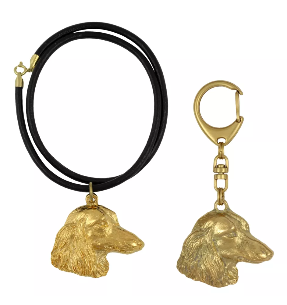 Dachshund Wire-haired, Wiener dog, Badger dog - keychain and necklace with a dog in a box, high-quality gold-plated product, Art-Dog brand