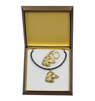Dachshund Rauhhaar, Dackel, Teckel - Schlüsselanhänger und Halskette mit Hund in einer Box, vergoldetes Produkt von hoher Qualität, Marke Art-Dog