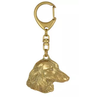 Jamnik szorstkowłosy brelok i naszyjnik pozłacane w pudełku Art-Dog