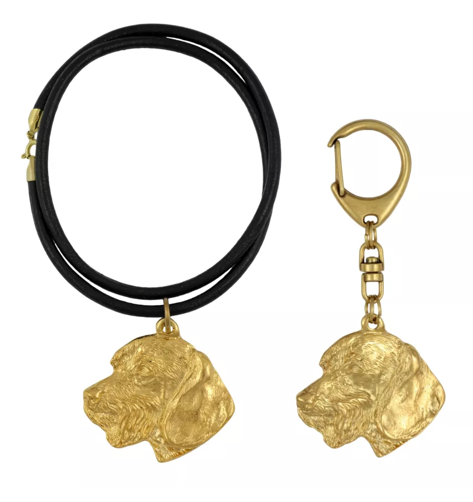 Dachshund Wire-haired, Wiener dog, Badger dog III - keychain and necklace with a dog in a box, high-quality gold-plated product, Art-Dog brand
