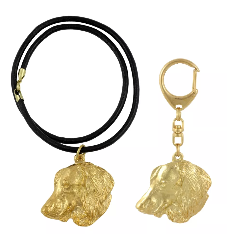 Dachshund Wire-haired, Wiener dog, Badger dog IV - keychain and necklace with a dog in a box, high-quality gold-plated product, Art-Dog brand