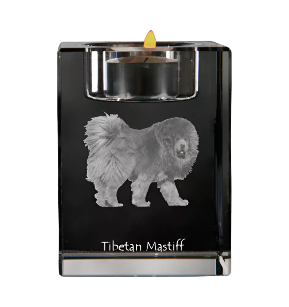 Dogue du Tibet, mastiff du Tibet - Bougeoir avec photo de chien, porte bougie en cristal, cadeau personnalisé par la marque Art-Dog