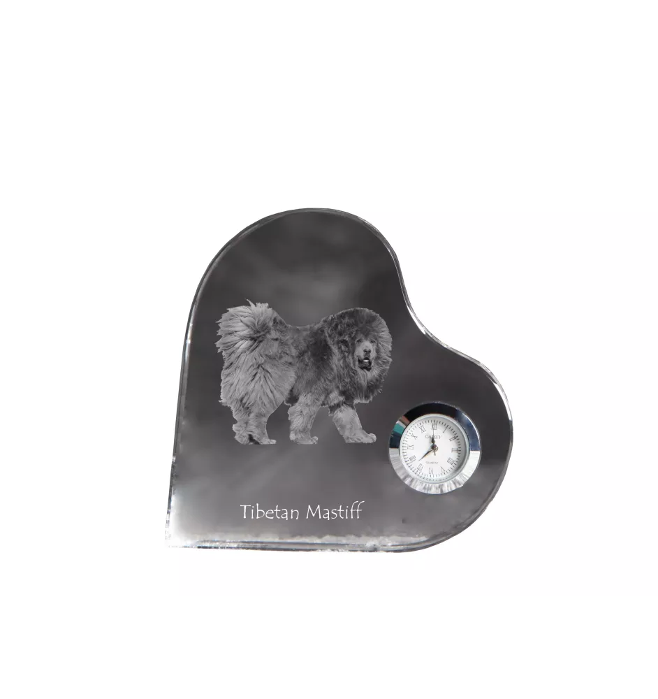 Dogue du Tibet, mastiff du Tibet - horloge en cristal avec une photo de chien, horloge de table en forme de cœur, horloge debout personnalisée de la marque Art-Dog