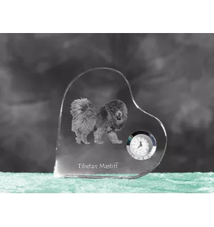 Dogue du Tibet, mastiff du Tibet - horloge en cristal avec une photo de chien, horloge de table en forme de cœur, horloge debout personnalisée de la marque Art-Dog