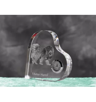 Dogue du Tibet, mastiff du Tibet - horloge en cristal avec une photo de chien, horloge de table en forme de cœur, horloge debout personnalisée de la marque Art-Dog