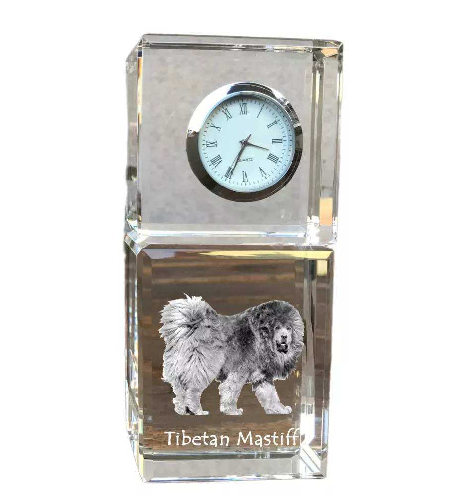 Dogue du Tibet, mastiff du Tibet - montre en cristal avec photo, photo de chien dans un cristal, horloge de bureau personnalisée de la marque Art-Dog