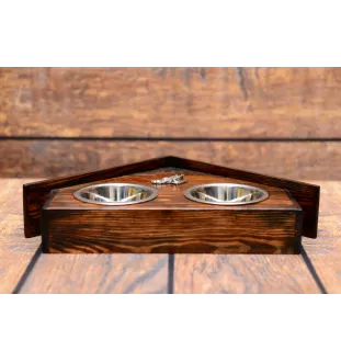 Dachshund Wire-haired, Wiener dog, Badger dog I - wooden stand with bowls for a dog, decorative dog bowls, a gift for adopting a dog from the Art-Dog brand
