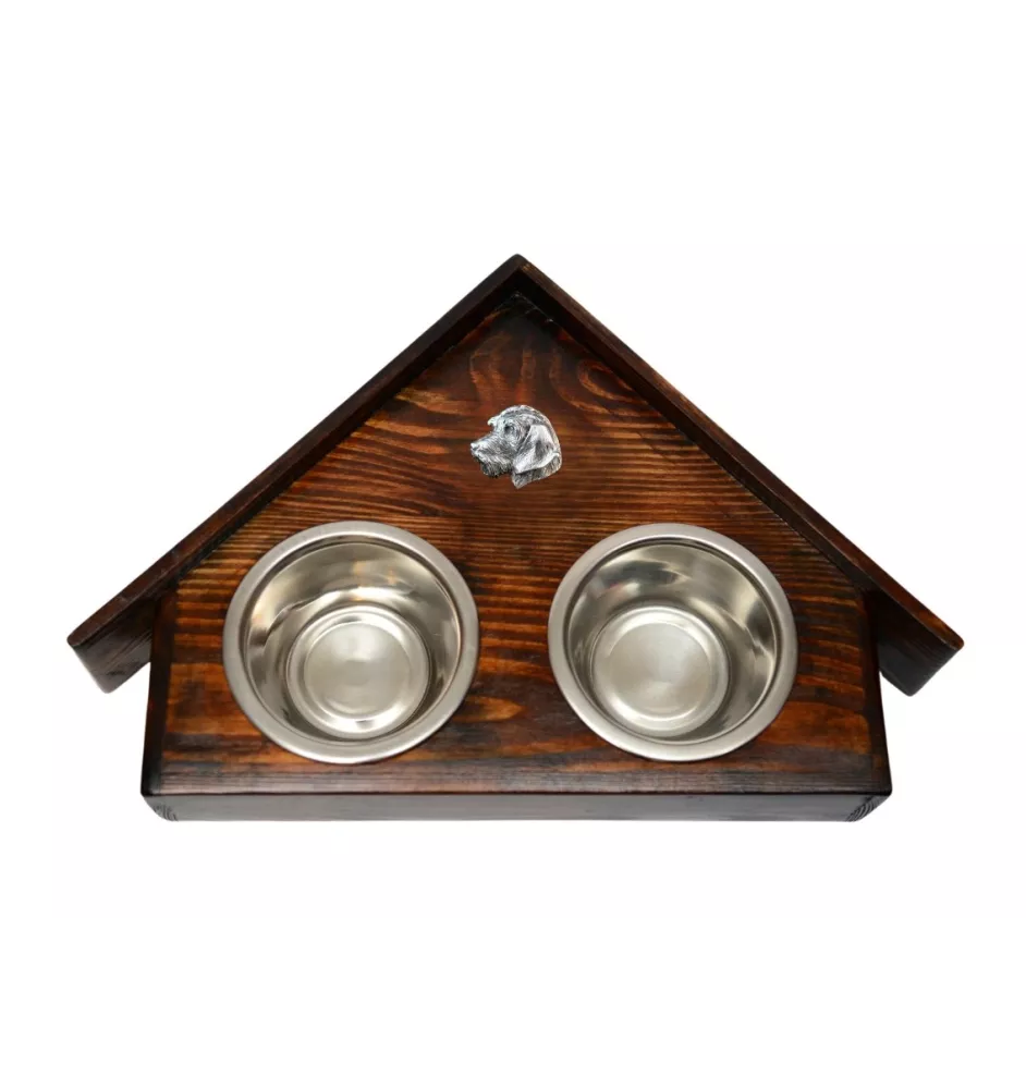 Dachshund Wire-haired, Wiener dog, Badger dog II - wooden stand with bowls for a dog, decorative dog bowls, a gift for adopting a dog from the Art-Dog brand