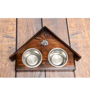 Teckel à poil dur, Chien-saucisse II - support en bois avec des bols pour chien, bols pour chien décoratifs, cadeau pour l'adoption d'un chien de la marque Art-Dog