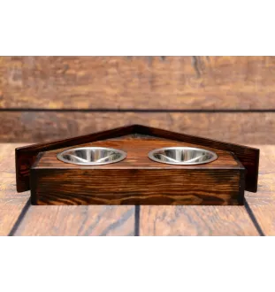 Teckel à poil dur, Chien-saucisse II - support en bois avec des bols pour chien, bols pour chien décoratifs, cadeau pour l'adoption d'un chien de la marque Art-Dog