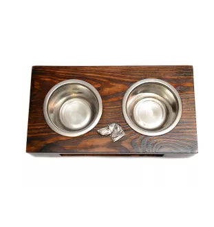 Dachshund Wire-haired, Wiener dog, Badger dog I - wooden stand with bowls for a dog, steel dog bowls, a gift for adopting a dog from the Art-Dog brand