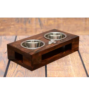 Teckel à poil dur, Chien-saucisse I - support en bois avec des bols pour chien, bols pour chien en acier, cadeau pour l'adoption d'un chien de la marque Art-Dog