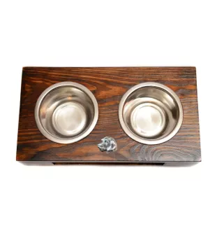 Teckel à poil dur, Chien-saucisse II - support en bois avec des bols pour chien, bols pour chien en acier, cadeau pour l'adoption d'un chien de la marque Art-Dog