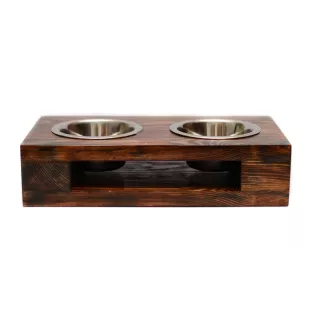 Teckel à poil dur, Chien-saucisse II - support en bois avec des bols pour chien, bols pour chien en acier, cadeau pour l'adoption d'un chien de la marque Art-Dog