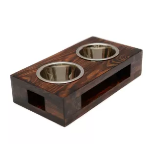 Teckel à poil dur, Chien-saucisse II - support en bois avec des bols pour chien, bols pour chien en acier, cadeau pour l'adoption d'un chien de la marque Art-Dog