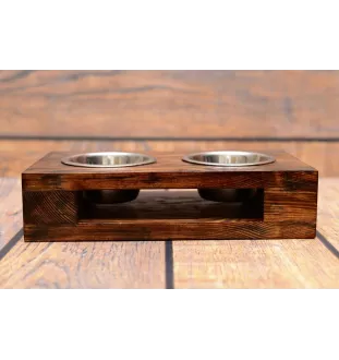 Teckel à poil dur, Chien-saucisse II - support en bois avec des bols pour chien, bols pour chien en acier, cadeau pour l'adoption d'un chien de la marque Art-Dog
