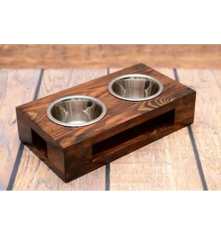 Teckel à poil dur, Chien-saucisse II - support en bois avec des bols pour chien, bols pour chien en acier, cadeau pour l'adoption d'un chien de la marque Art-Dog