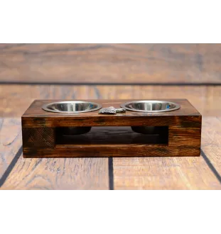 Dachshund Rauhhaar, Dackel, Teckel - Holzständer mit Näpfen für Hunde, Edelstahlnäpfe, Geschenk zur Adoption eines Hundes von der Marke Art-Dog