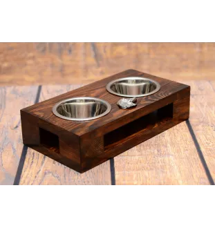 Dachshund Rauhhaar, Dackel, Teckel - Holzständer mit Näpfen für Hunde, Edelstahlnäpfe, Geschenk zur Adoption eines Hundes von der Marke Art-Dog