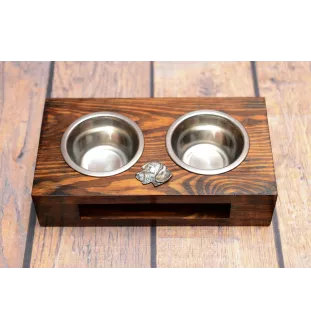 Dachshund Wire-haired, Wiener dog, Badger dog III - wooden stand with bowls for a dog, steel dog bowls, a gift for adopting a dog from the Art-Dog brand