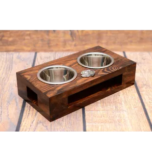 Dachshund Wire-haired, Wiener dog, Badger dog III - wooden stand with bowls for a dog, steel dog bowls, a gift for adopting a dog from the Art-Dog brand