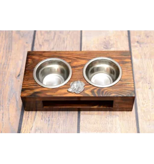 Dachshund Wire-haired, Wiener dog, Badger dog IV - wooden stand with bowls for a dog, steel dog bowls, a gift for adopting a dog from the Art-Dog brand
