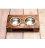 Dachshund Wire-haired, Wiener dog, Badger dog IV - wooden stand with bowls for a dog, steel dog bowls, a gift for adopting a dog from the Art-Dog brand
