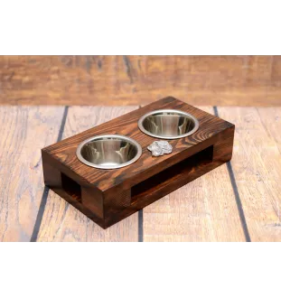 Dachshund Wire-haired, Wiener dog, Badger dog IV - wooden stand with bowls for a dog, steel dog bowls, a gift for adopting a dog from the Art-Dog brand