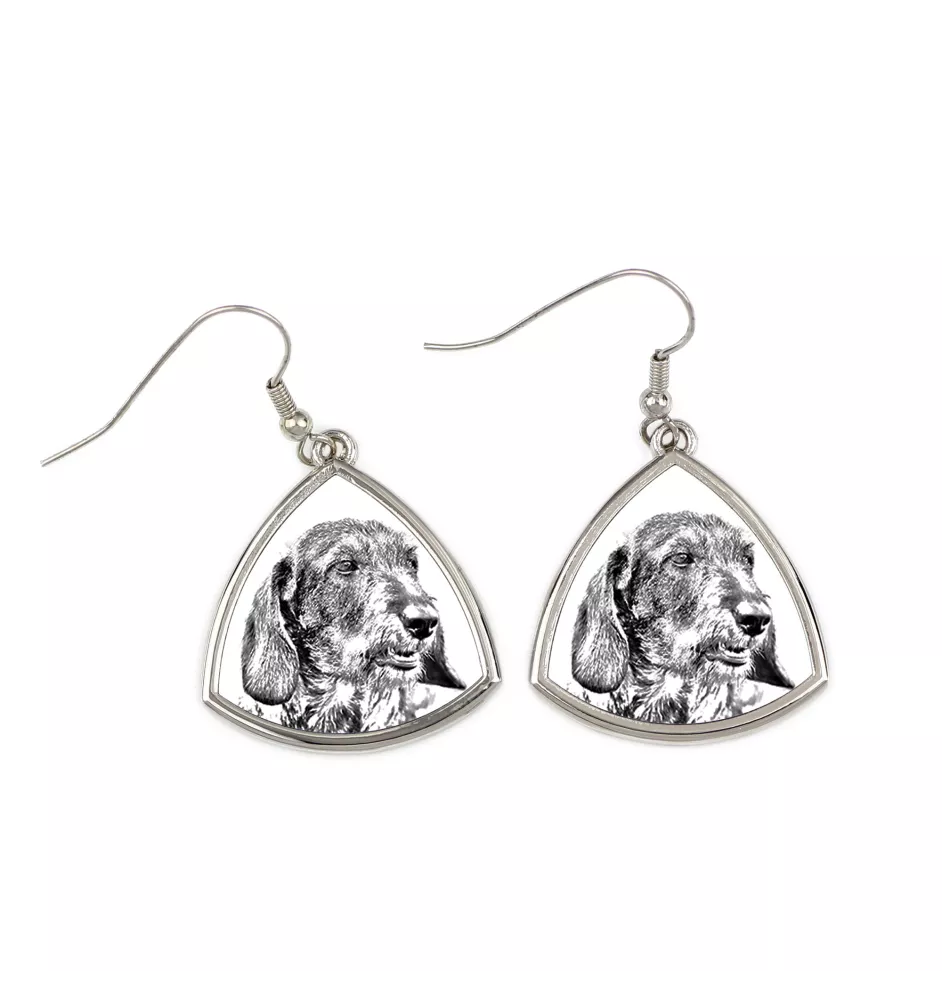 Teckel à poil dur, Chien-saucisse I - boucles d'oreilles avec chien, boucles d'oreilles pendantes avec photo, bijoux personnalisés avec impression de la marque Art-Dog