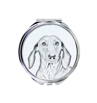 Dachshund Wire-haired, Wiener dog, Badger dog - Pocket mirror with a dog, personalized mirror for a purse, compact mirror with Art-Dog brand print.
