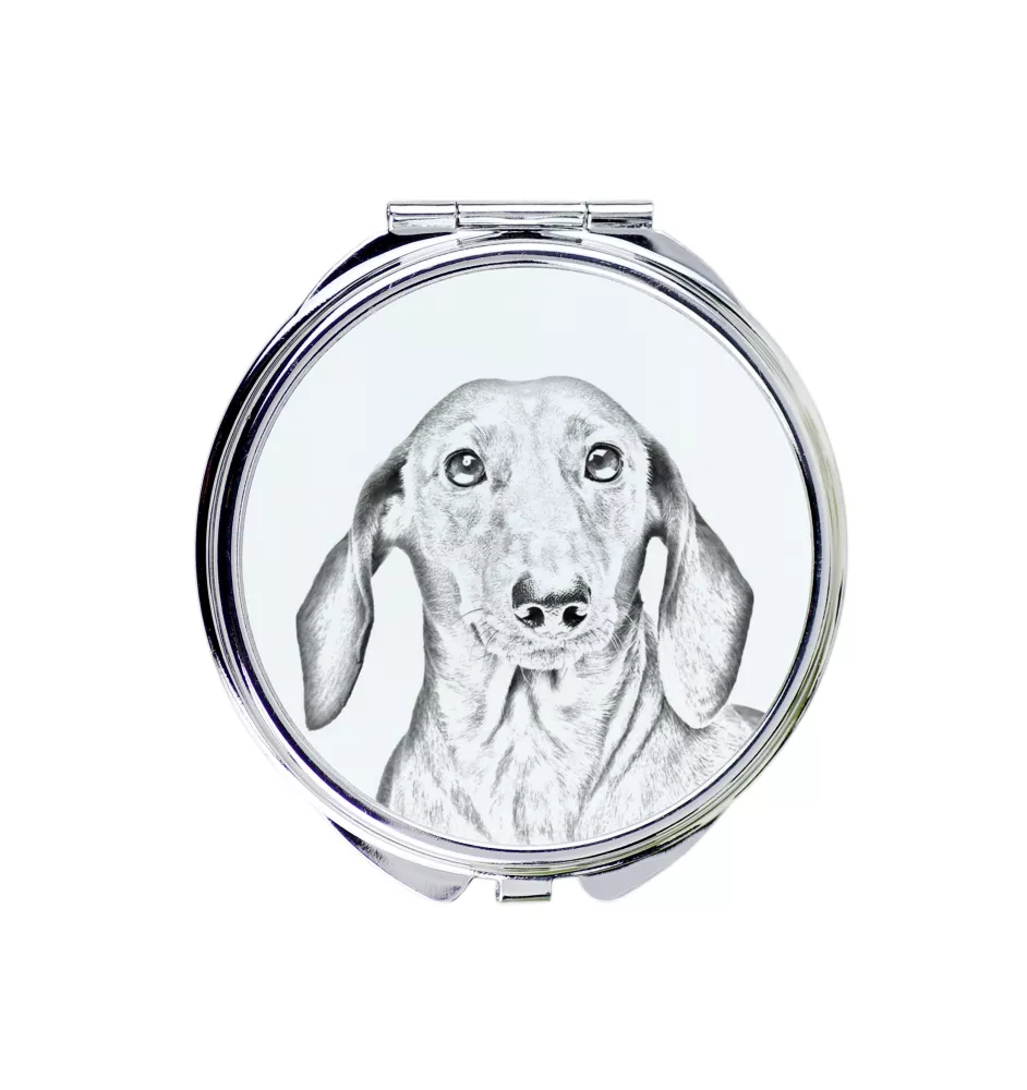 Dachshund Wire-haired, Wiener dog, Badger dog - Pocket mirror with a dog, personalized mirror for a purse, compact mirror with Art-Dog brand print.