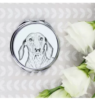 Dachshund Wire-haired, Wiener dog, Badger dog - Pocket mirror with a dog, personalized mirror for a purse, compact mirror with Art-Dog brand print.