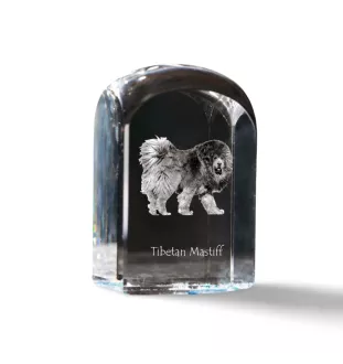 Tibetan Mastiff, Do khyi - crystal cube with a photo, photo of a dog in crystal, cubic paperweight from Art-Dog brand