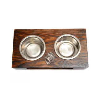 Tibetan Mastiff, Do khyi - wooden stand with bowls for a dog, steel dog bowls, a gift for adopting a dog from the Art-Dog brand