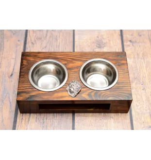 Dogue du Tibet, mastiff du Tibet - support en bois avec des bols pour chien, bols pour chien en acier, cadeau pour l'adoption d'un chien de la marque Art-Dog