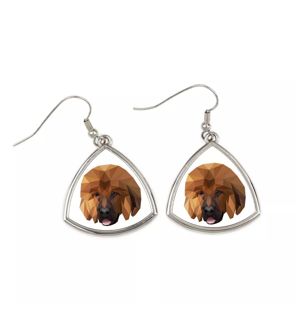 Tibetan Mastiff, Do khyi - earrings with a picture and the inscription geometric dog Art-Dog