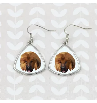 Dogue du Tibet, mastiff du Tibet - boucles d'oreilles avec une photo et un motif de chien géométrique Art-Dog