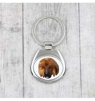 Tibetan Mastiff, Do khyi - geometric keychain with a photo and the inscription Art-Dog