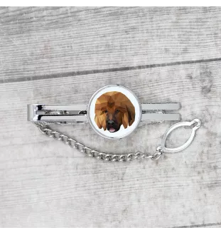 Do khyi, Tibetdogge, Tibetanische Dogge, Tibetmastiff - geometrische Krawattennadel mit Bild und Schriftzug von Art-Dog